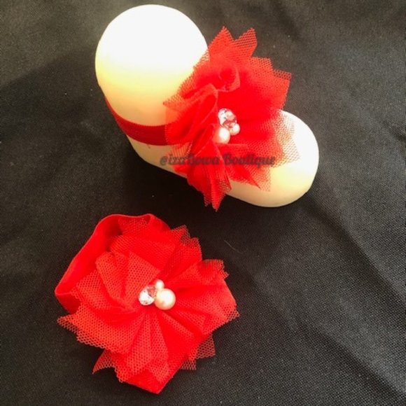 Hand Crafted Other - Red Tulle Barefoot Sandals  BS3420  Handmade NWT Boutique